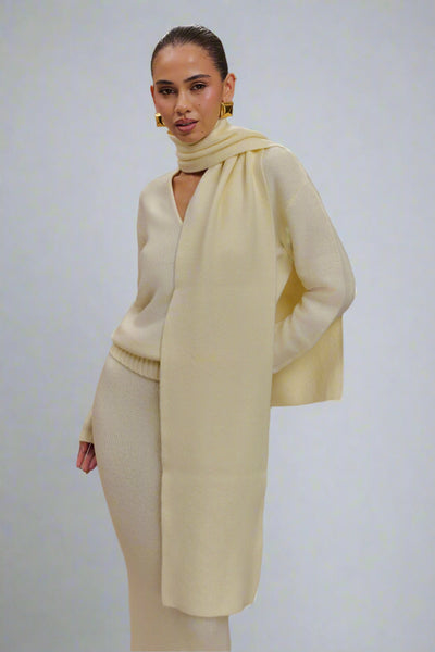 Ella V Neck Knit Jumper With Scarf - Ivory Marle