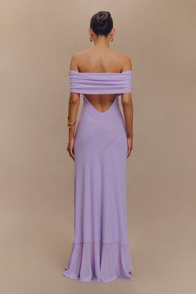 Audrey Off Shoulder Mesh Maxi Dress - Lilac