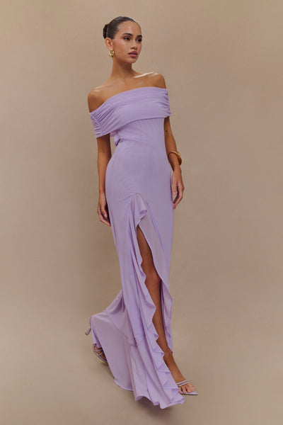 Audrey Off Shoulder Mesh Maxi Dress - Lilac