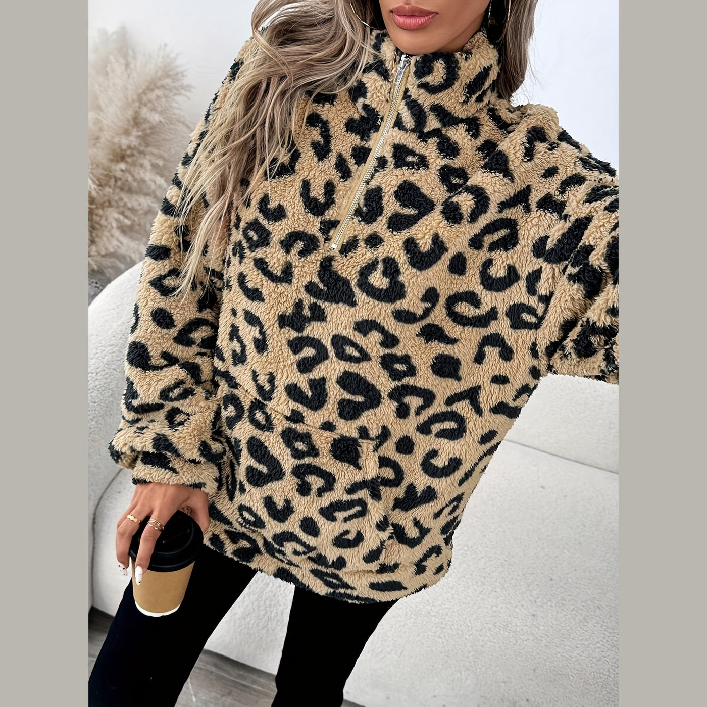 Leona™ | Elegant Leopard Print Zip Sweater