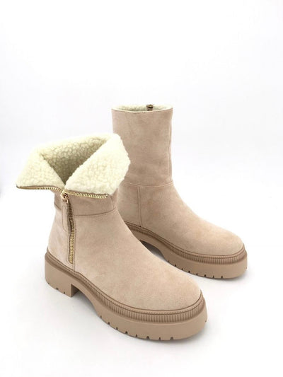 Cozy Beige Zipper Boots