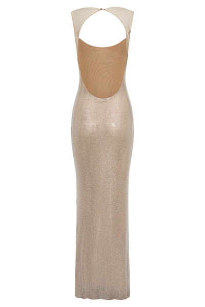 Jasmyn Hot Fix Maxi Dress With Mesh Back - Nude