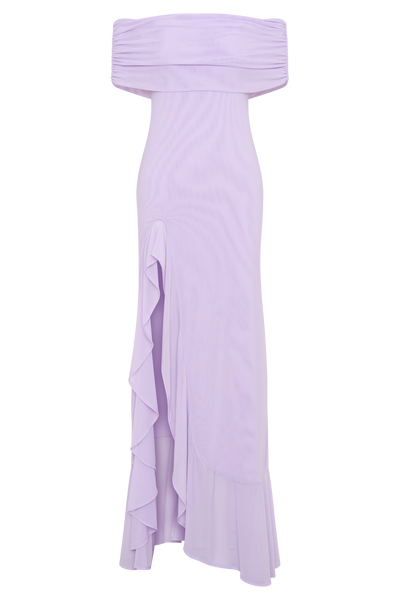 Audrey Off Shoulder Mesh Maxi Dress - Lilac