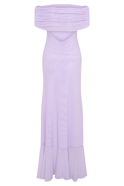 Audrey Off Shoulder Mesh Maxi Dress - Lilac