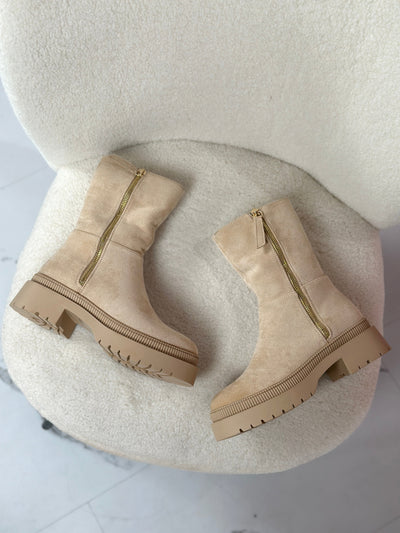 Cozy Beige Zipper Boots