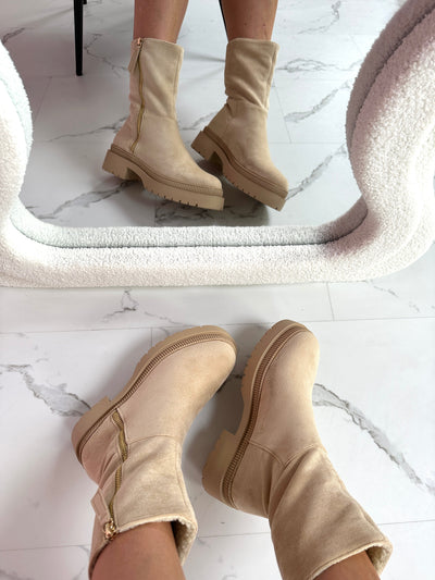 Cozy Beige Zipper Boots