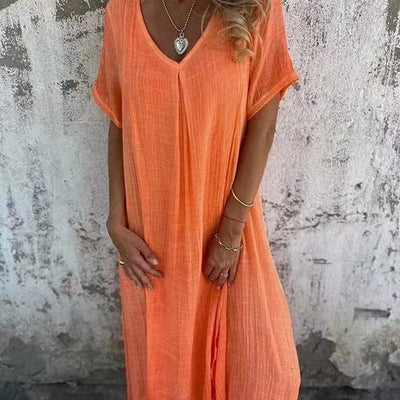 Naia™ – Airy V-Neck Dress in Cotton and Linen