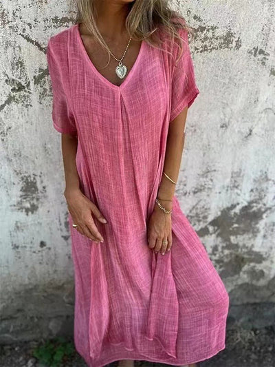 Naia™ – Airy V-Neck Dress in Cotton and Linen