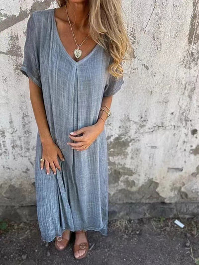 Naia™ – Airy V-Neck Dress in Cotton and Linen