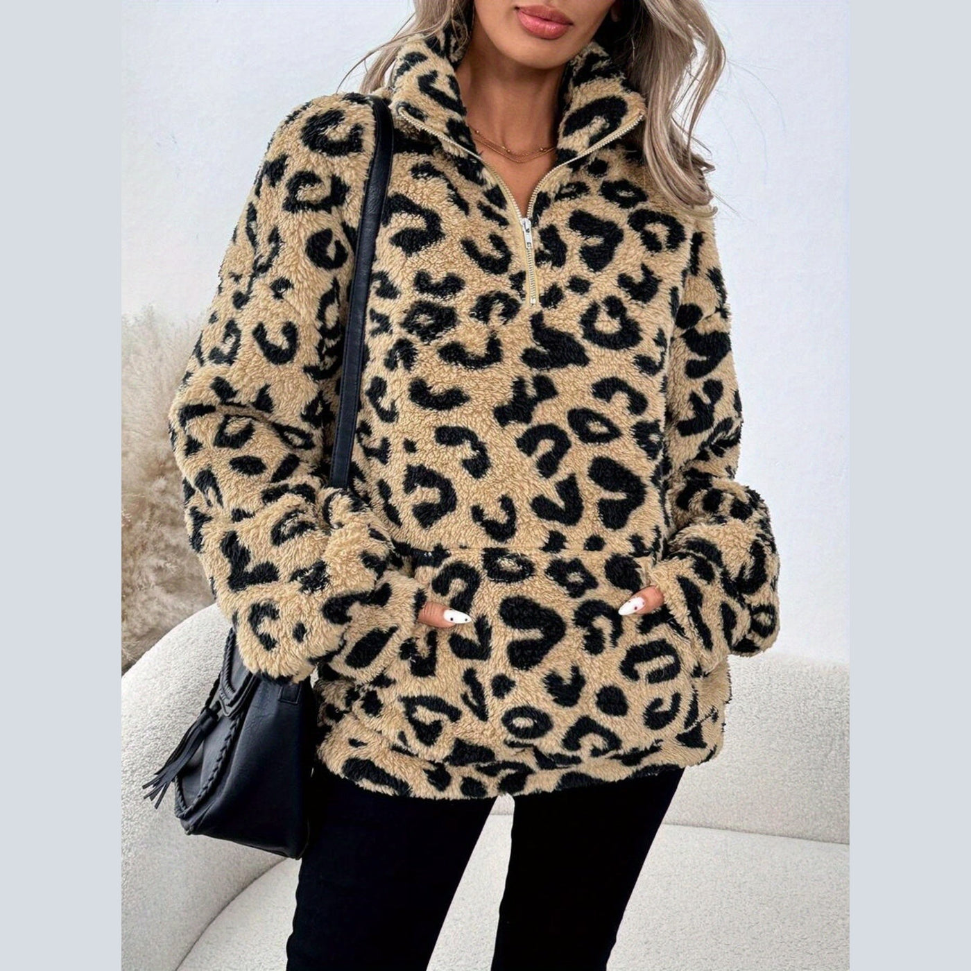 Leona™ | Elegant Leopard Print Zip Sweater