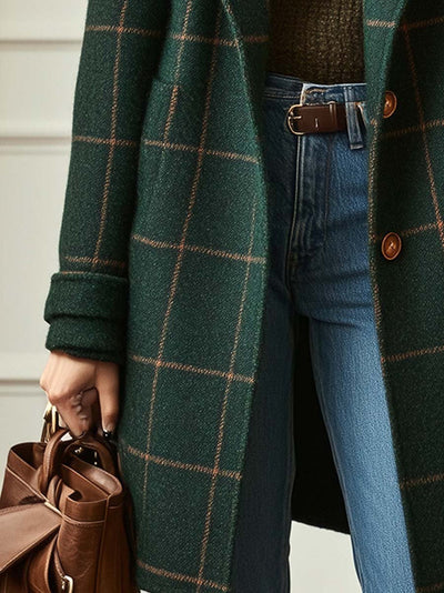Karmen - Retro Lapels Checked Tweed Coat